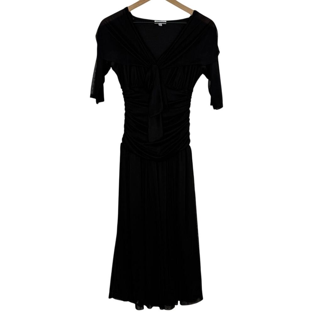 Kiyonna Bodycon Dress Size 0X 10 12 L Black Plunge V-Neck Ruched Cocktail Glam